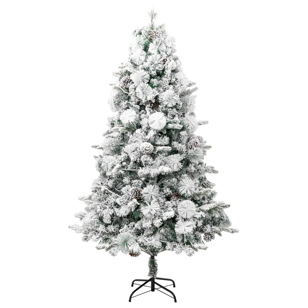 Kerstboom met LED en dennenappels en sneeuw 225 cm PVC en PE