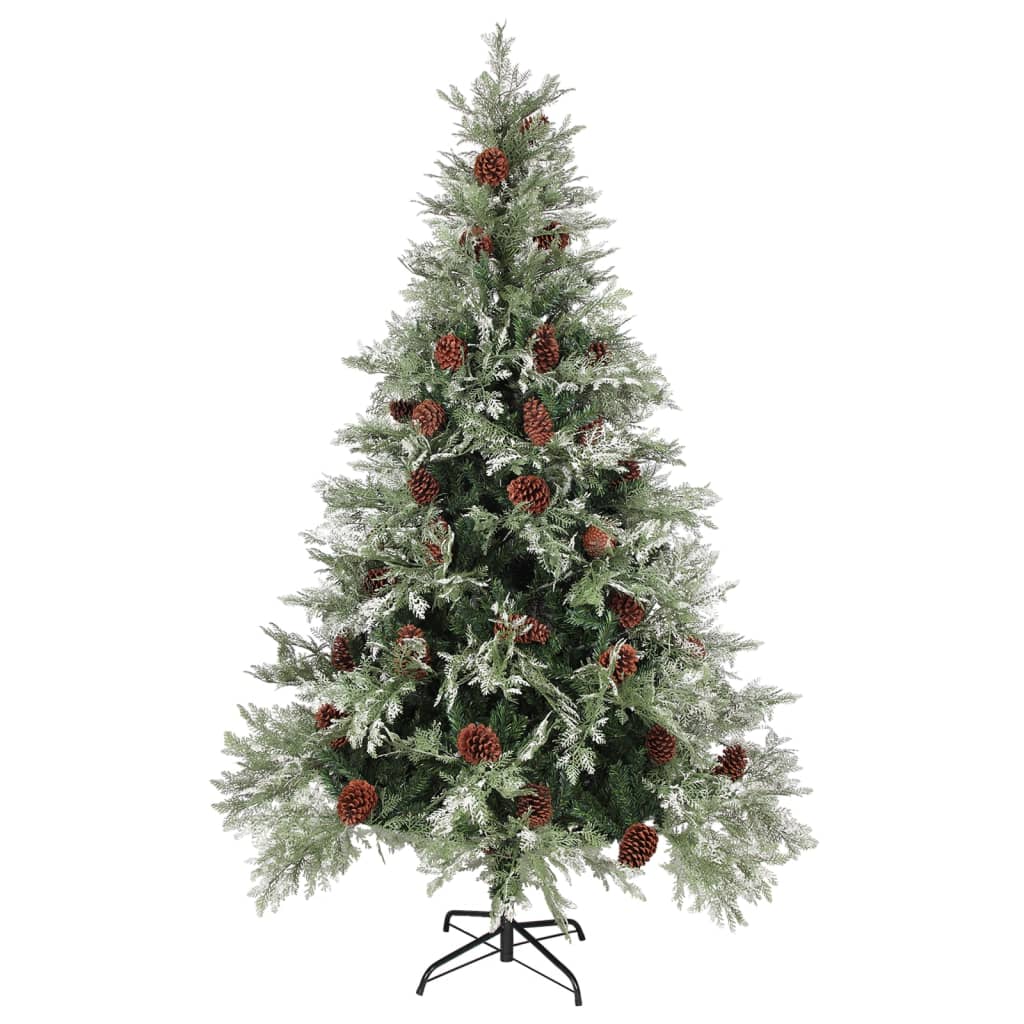 Kerstboom met LED en dennenappels 120 cm PVC en PE groen en wit