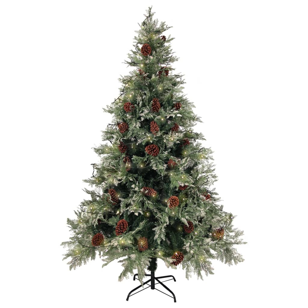 Kerstboom met LED en dennenappels 120 cm PVC en PE groen en wit