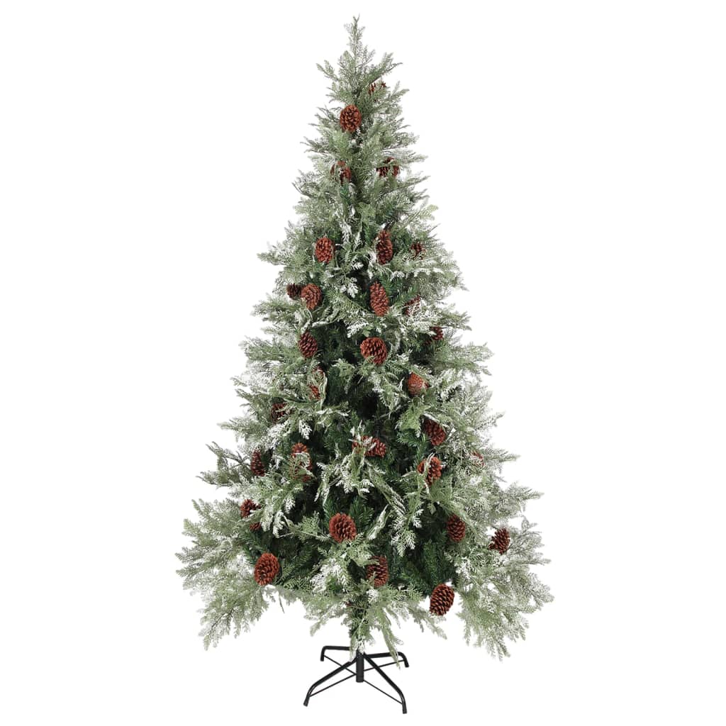 Kerstboom met LED en dennenappels 225 cm PVC en PE groen en wit