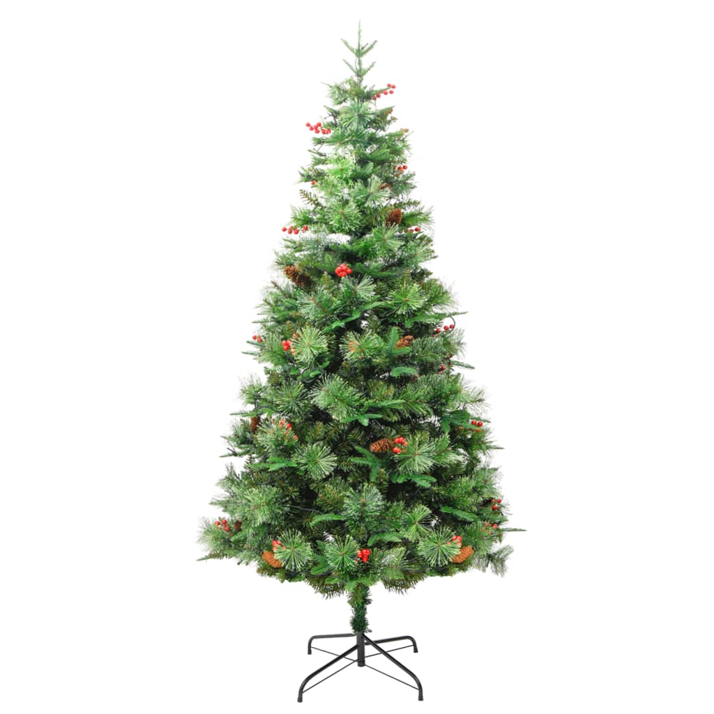 Kerstboom met LED en dennenappels 225 cm PVC en PE groen