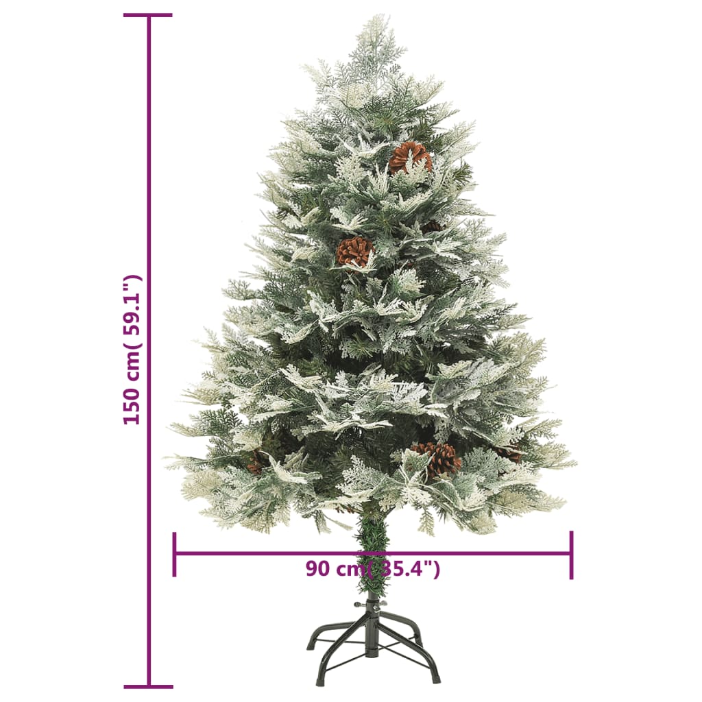 Kerstboom met LED en dennenappels 150 cm PVC en PE groen