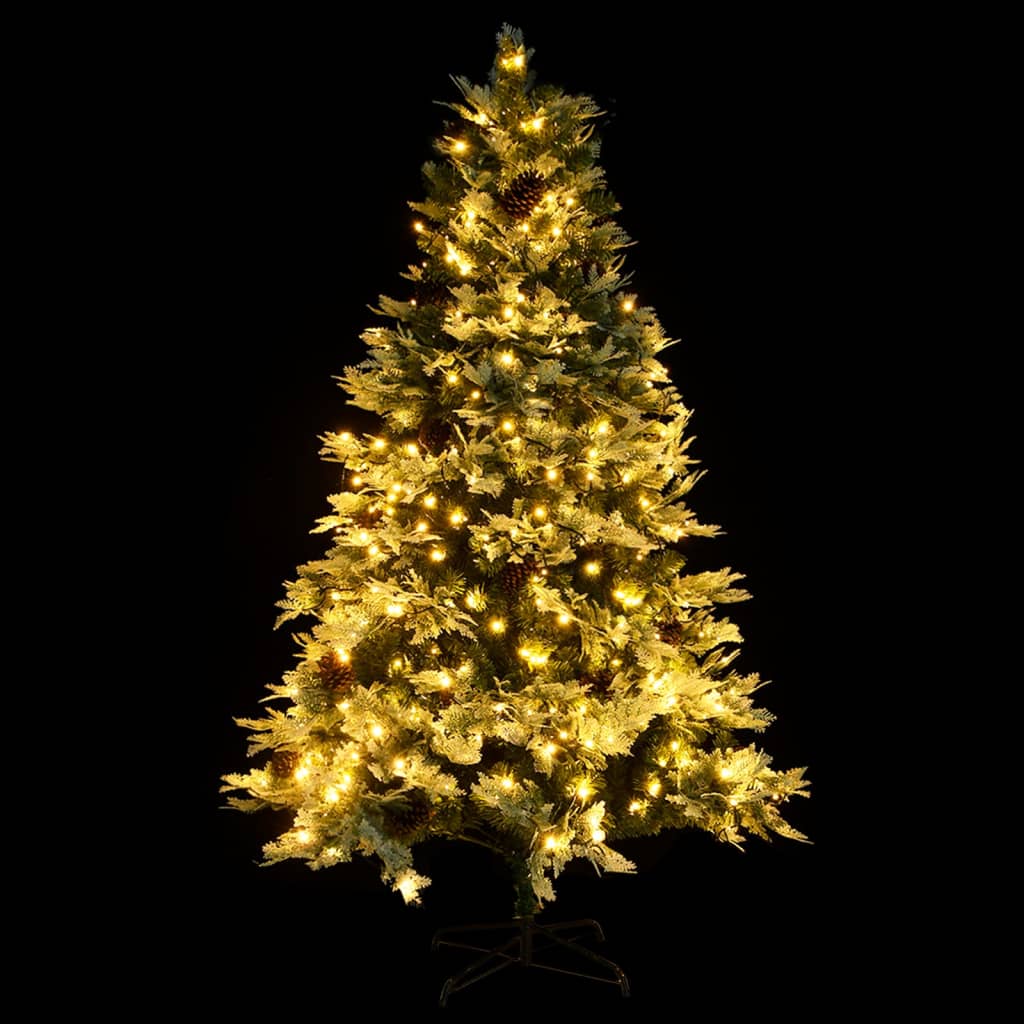 Kerstboom met LED en dennenappels 195 cm PVC en PE groen