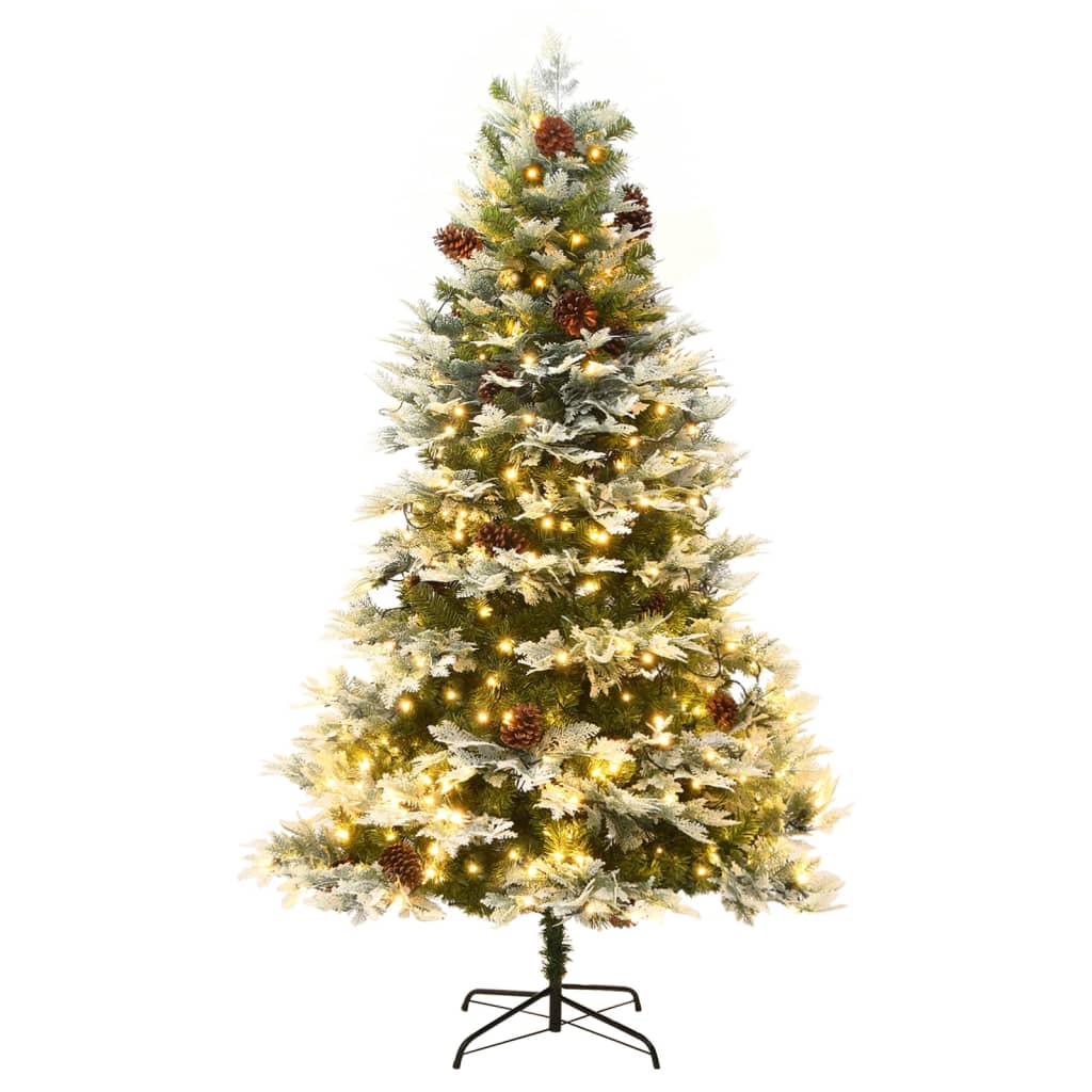 Kerstboom met LED en dennenappels 225 cm PVC en PE groen