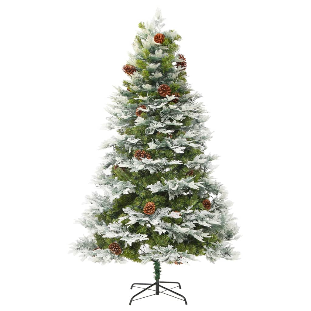 Kerstboom met LED en dennenappels 225 cm PVC en PE groen