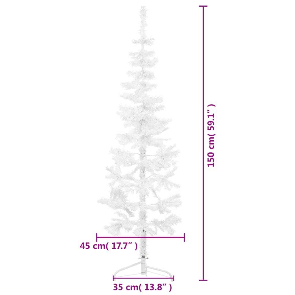 Kunstkerstboom half met standaard smal 150 cm wit