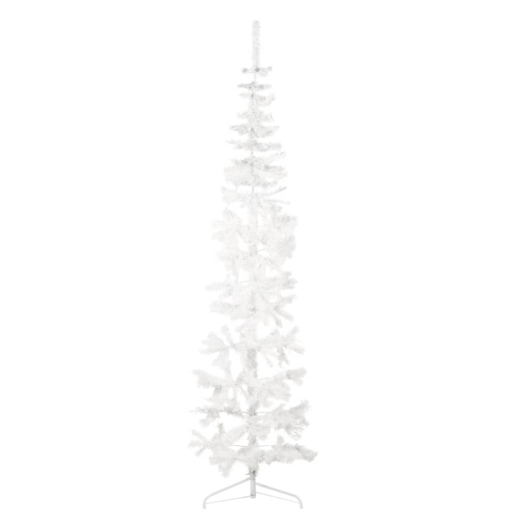 Kunstkerstboom half met standaard smal 210 cm wit