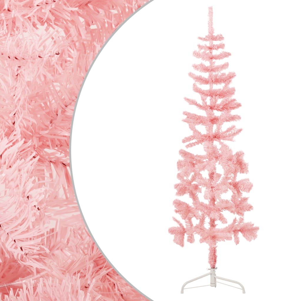 Kunstkerstboom half met standaard smal 120 cm roze