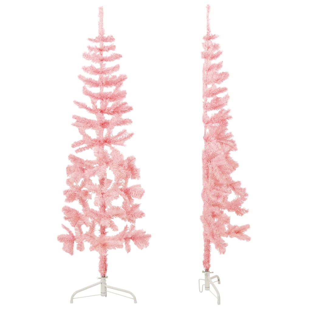 Kunstkerstboom half met standaard smal 120 cm roze