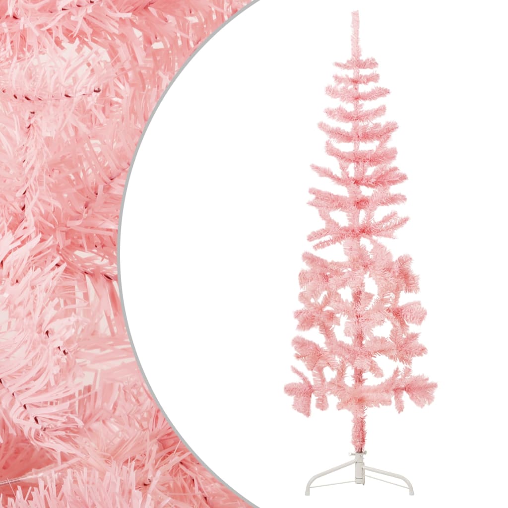 Kunstkerstboom half met standaard smal 180 cm roze