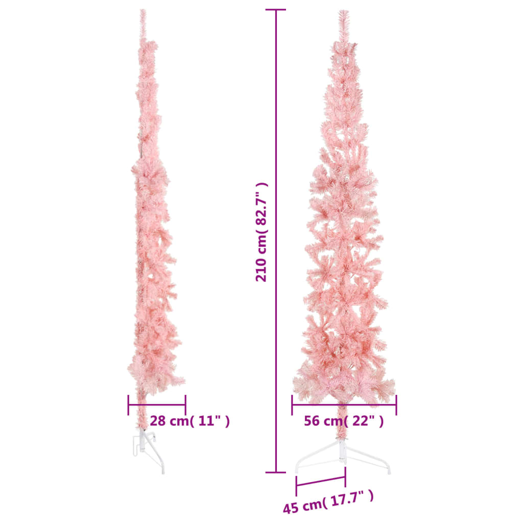 Kunstkerstboom half met standaard smal 210 cm roze