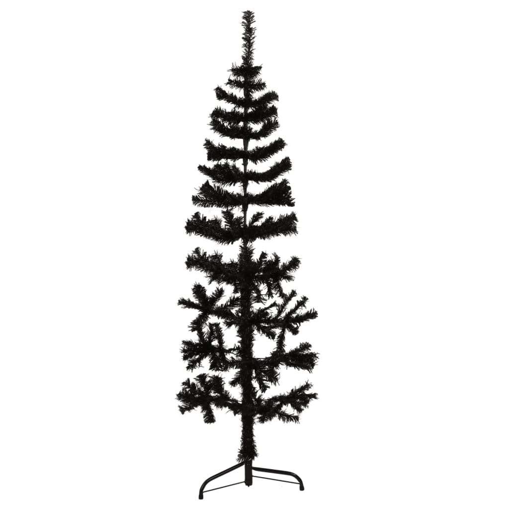 Kunstkerstboom half met standaard smal 150 cm zwart