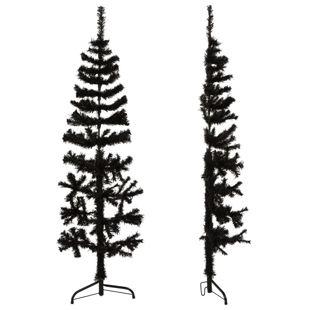 Kunstkerstboom half met standaard smal 150 cm zwart