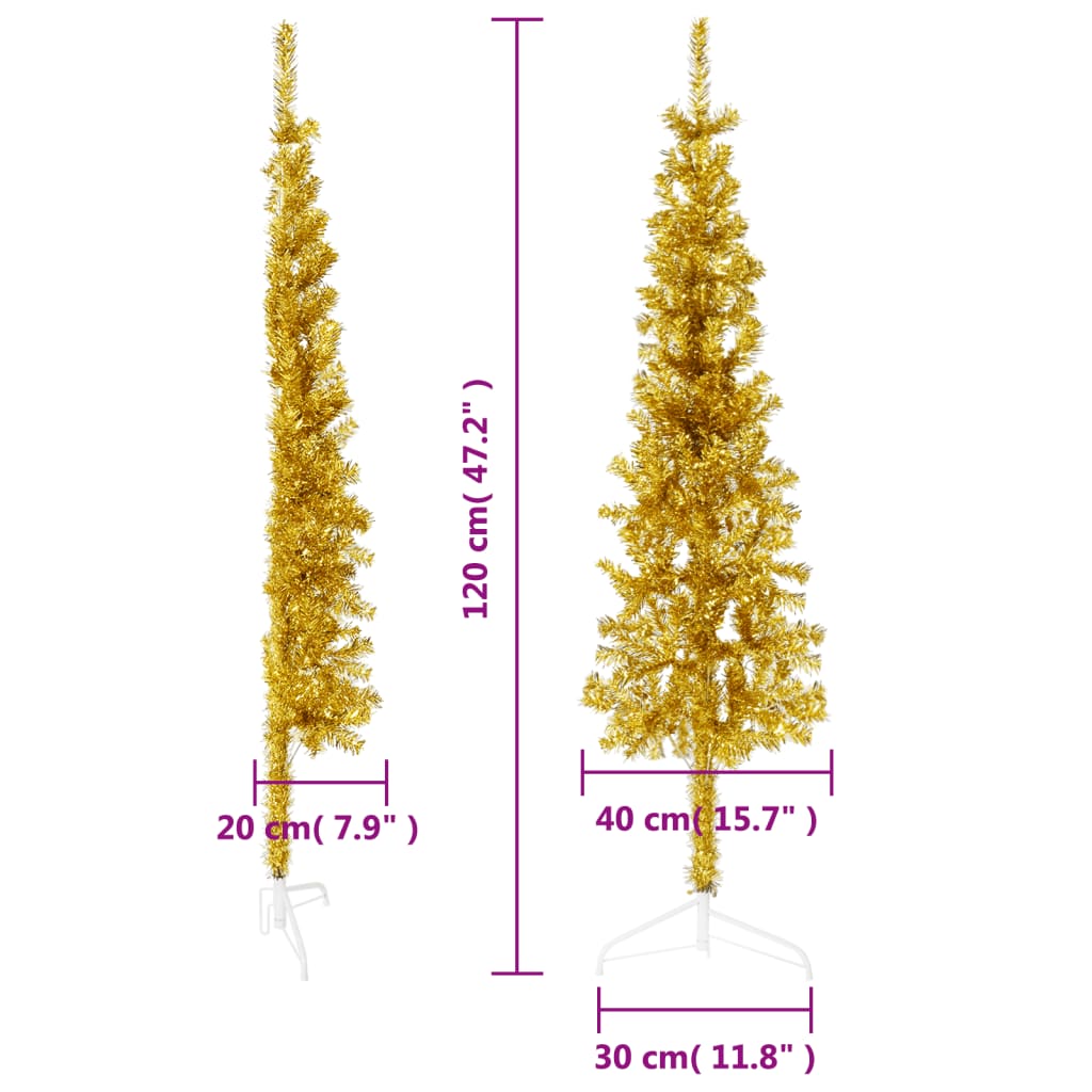 Kunstkerstboom half met standaard smal 120 cm goudkleurig