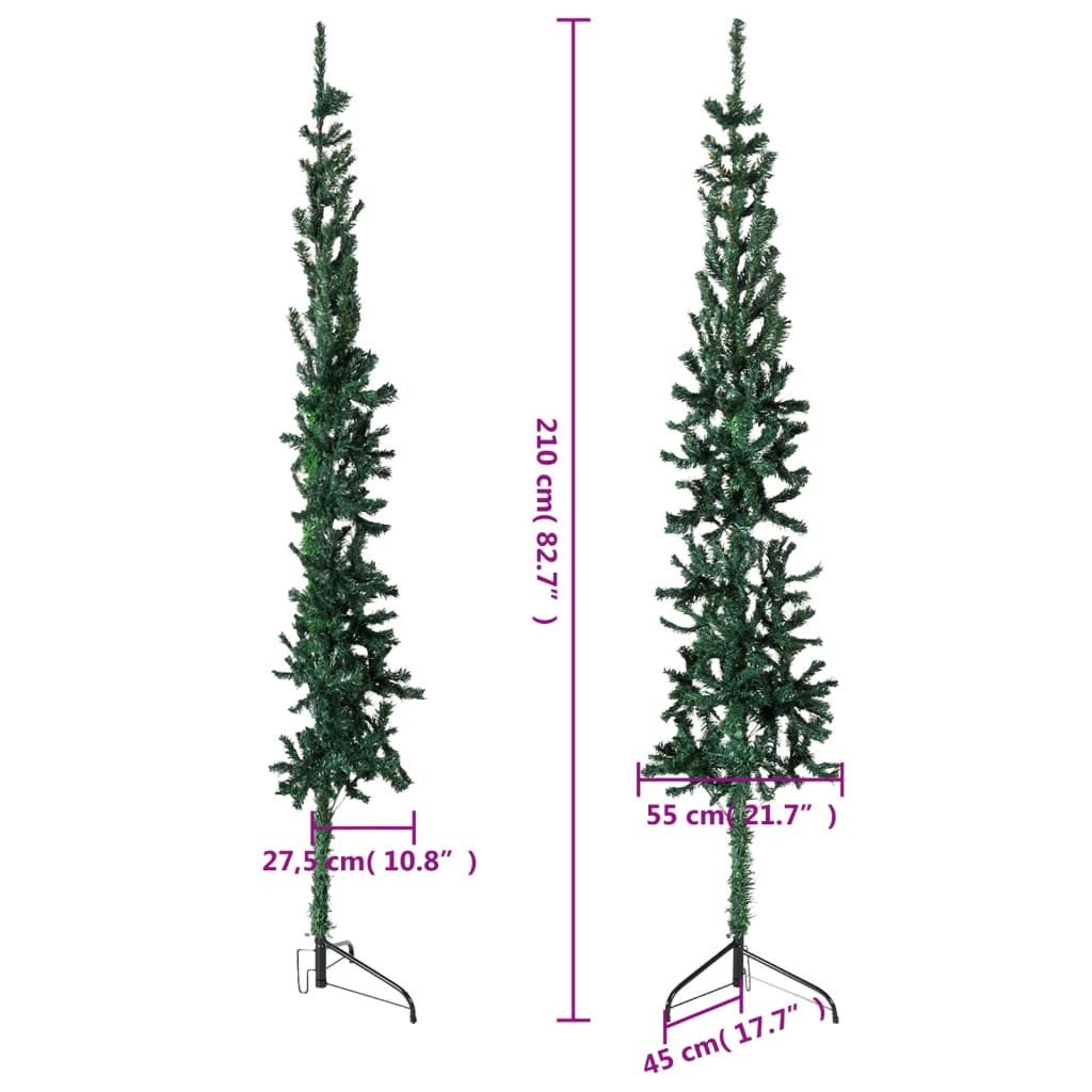 Kunstkerstboom half met standaard smal 210 cm groen