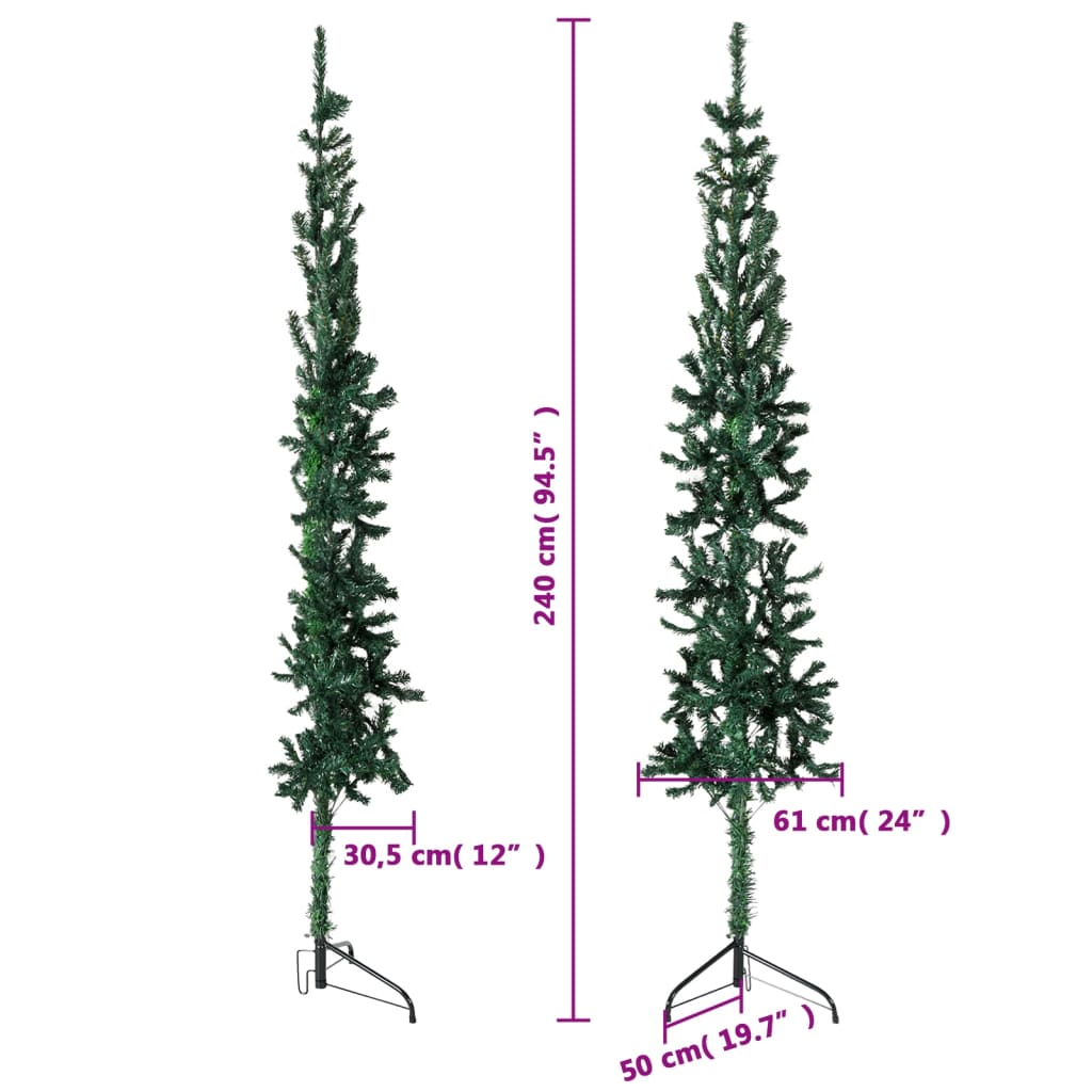 Kunstkerstboom half met standaard smal 240 cm groen