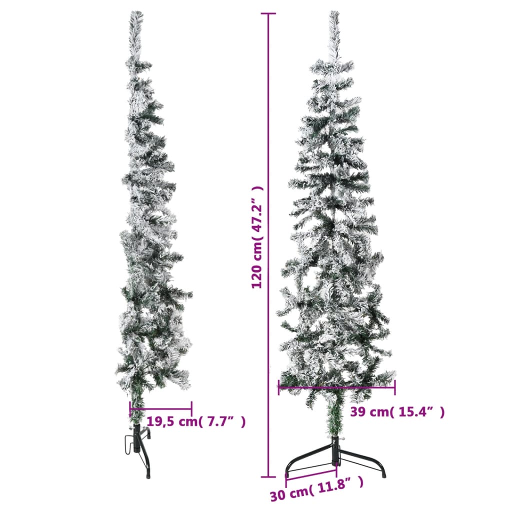 Kunstkerstboom half met sneeuw smal 120 cm