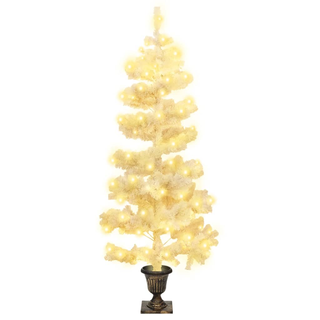 Kunstkerstboom met verlichting en pot 120 cm PVC wit