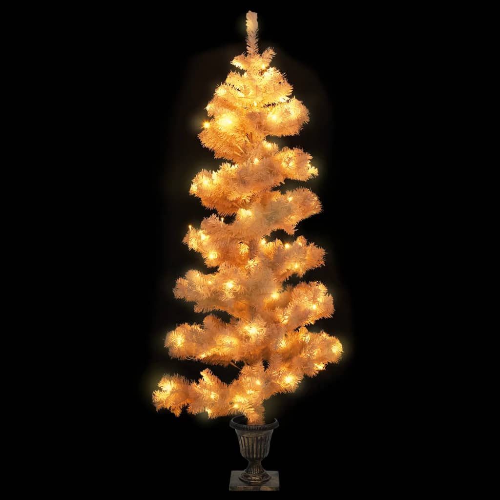 Kunstkerstboom met verlichting en pot 120 cm PVC wit