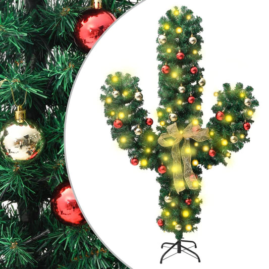 Kerstcactus met standaard en LED's 180 cm PVC groen