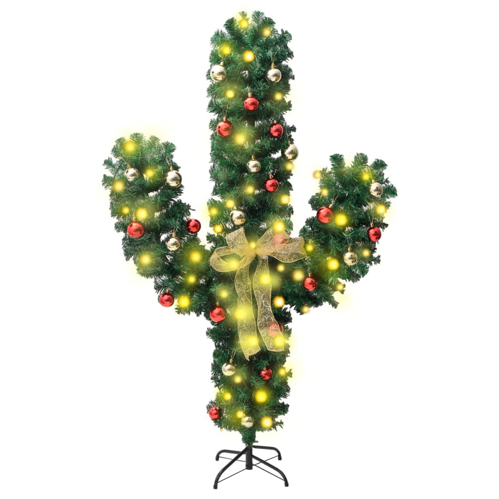 Kerstcactus met standaard en LED's 180 cm PVC groen