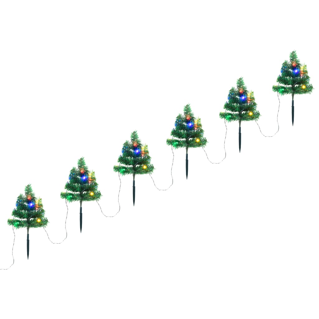 Tuinpadkerstbomen 6 st met meerkleurige LED's 45 cm PVC