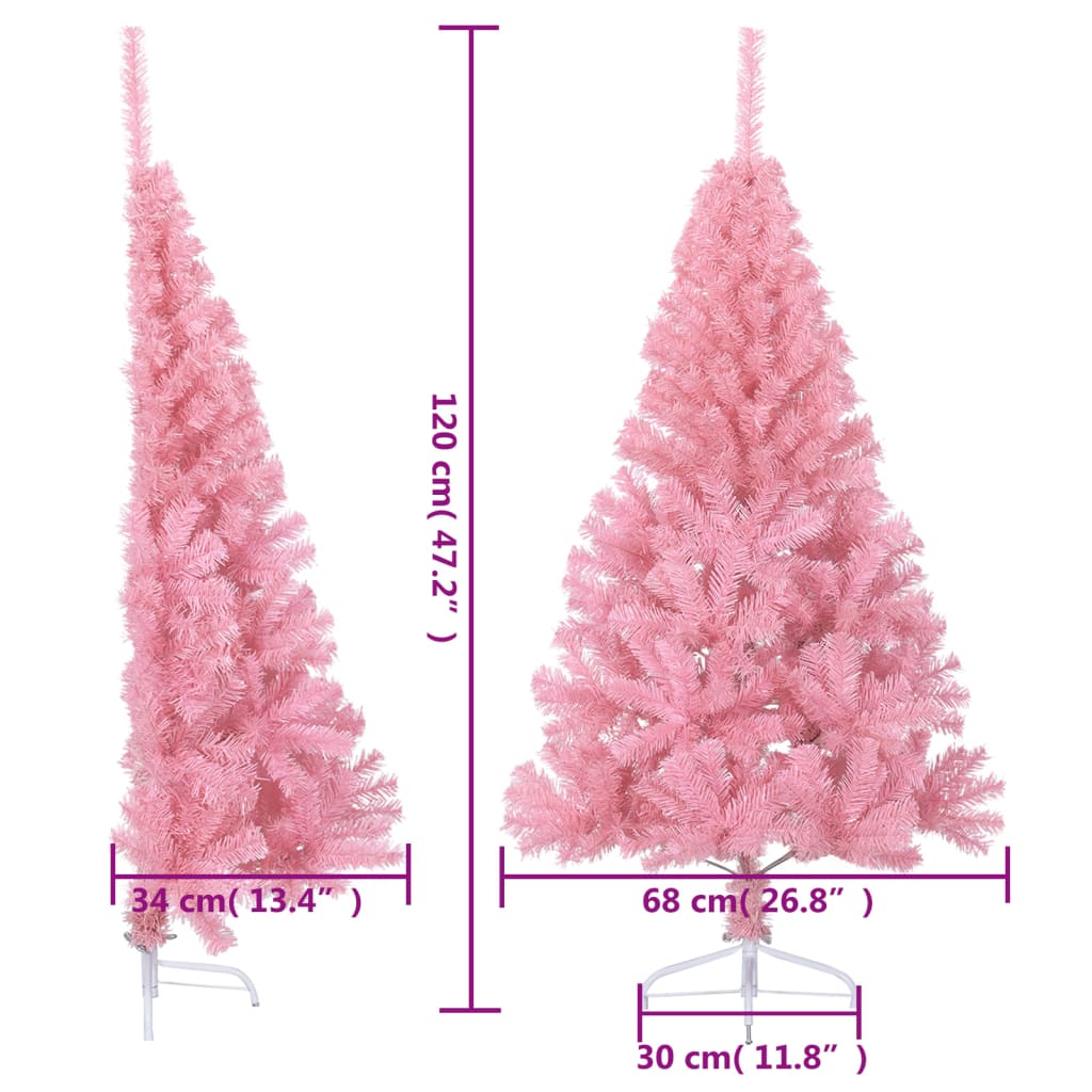 Kunstkerstboom met standaard half 120 cm PVC roze