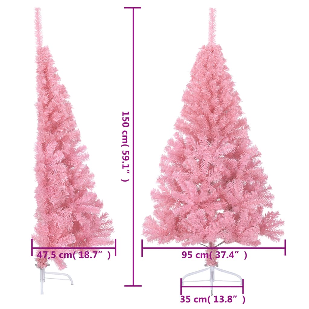 Kunstkerstboom met standaard half 150 cm PVC roze