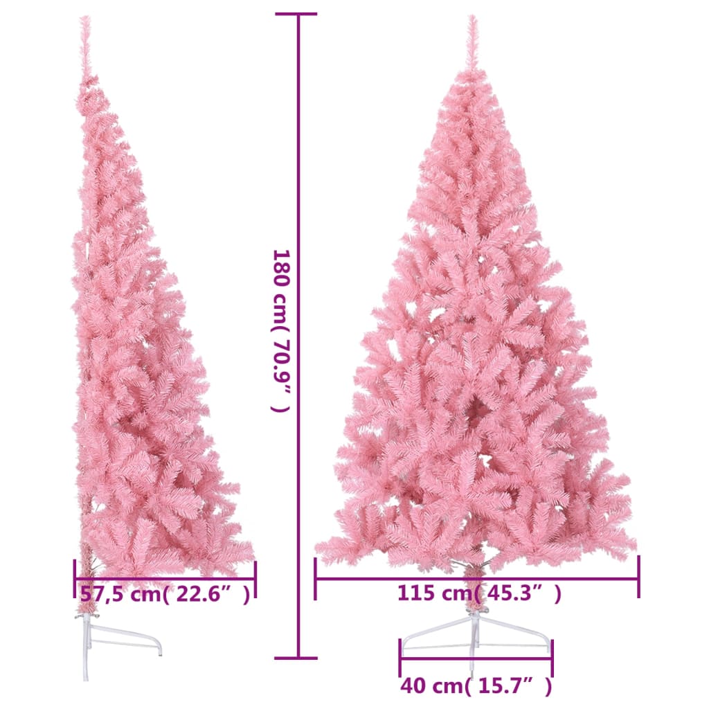 Kunstkerstboom met standaard half 180 cm PVC roze