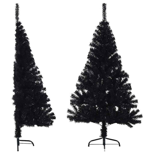 Kunstkerstboom met standaard half 150 cm PVC zwart