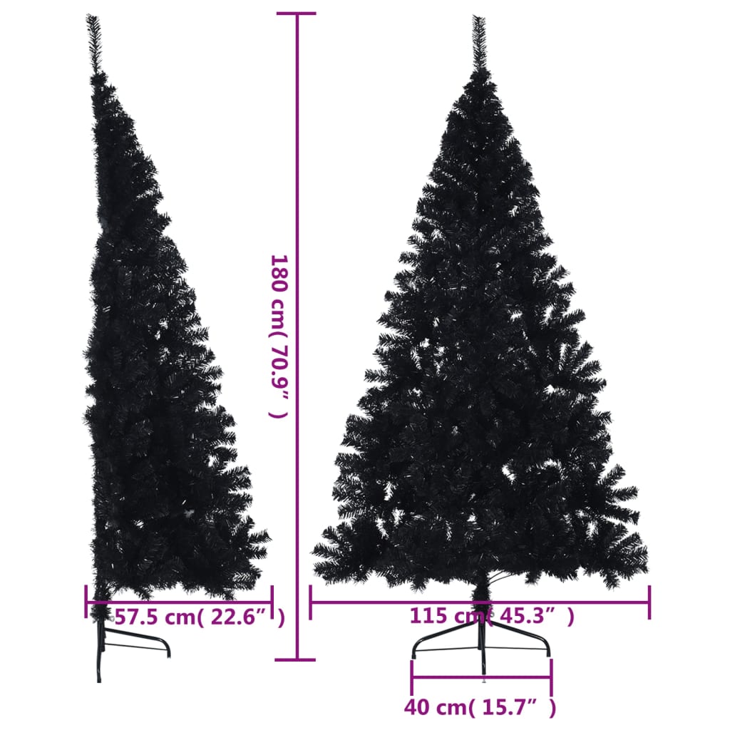 Kunstkerstboom met standaard half 180 cm PVC zwart