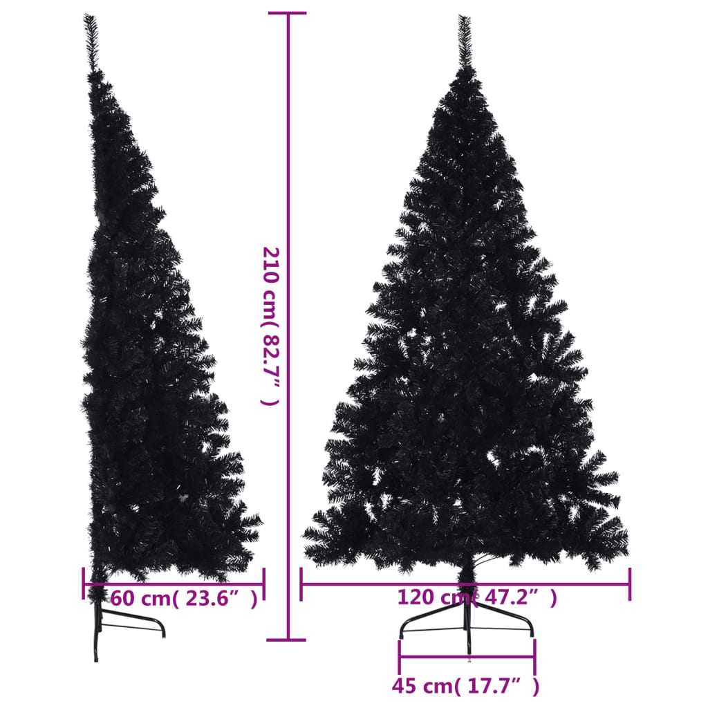 Kunstkerstboom met standaard half 210 cm PVC zwart