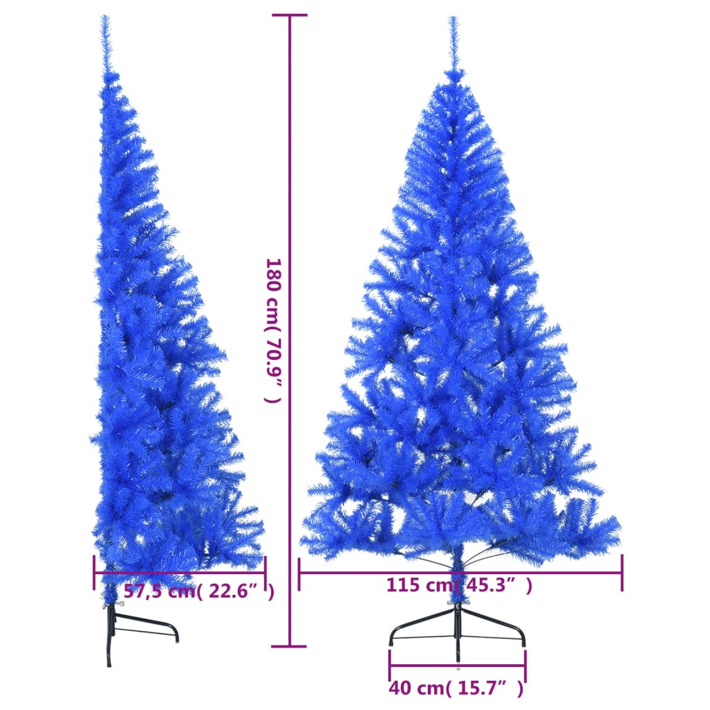 Kunstkerstboom met standaard half 180 cm PVC blauw