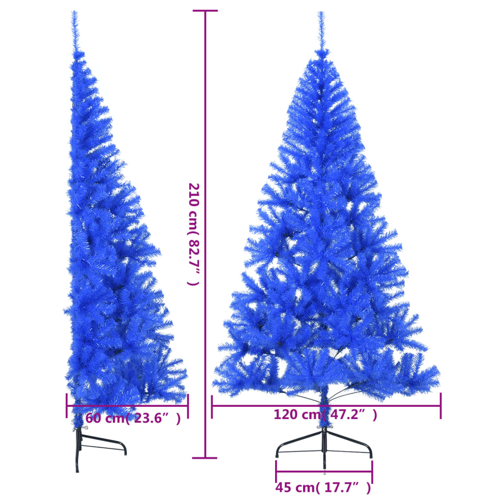 Kunstkerstboom met standaard half 210 cm PVC blauw