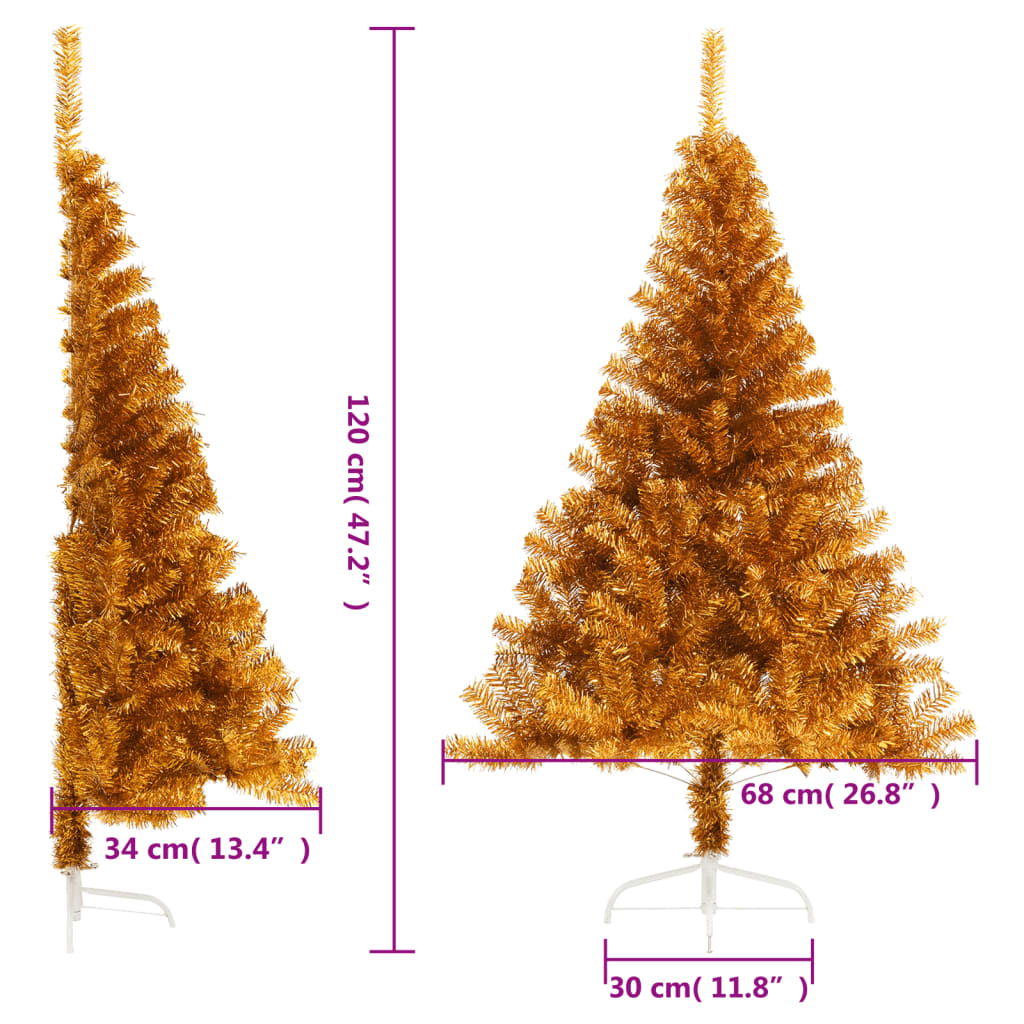 Kunstkerstboom half met standaard 120 cm PET goudkleurig