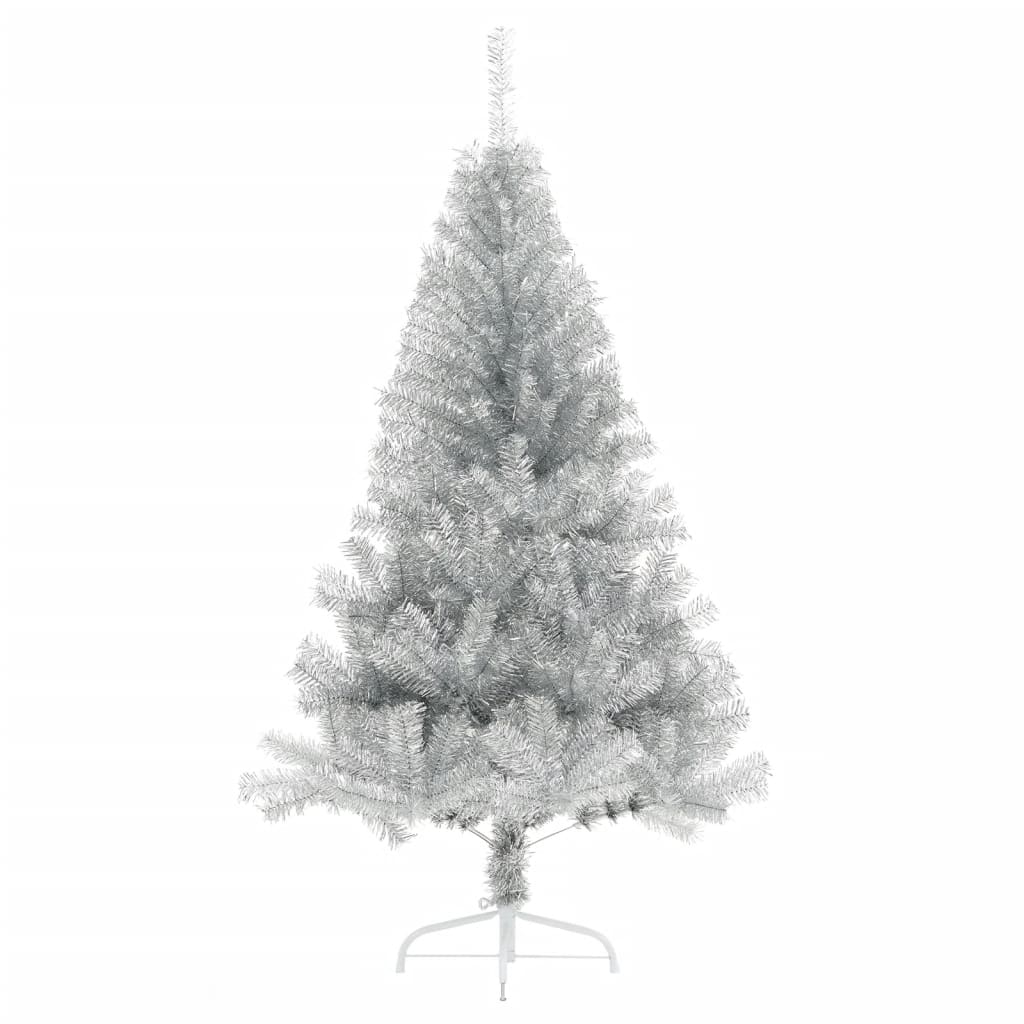 Kunstkerstboom half met standaard 120 cm PET zilverkleurig