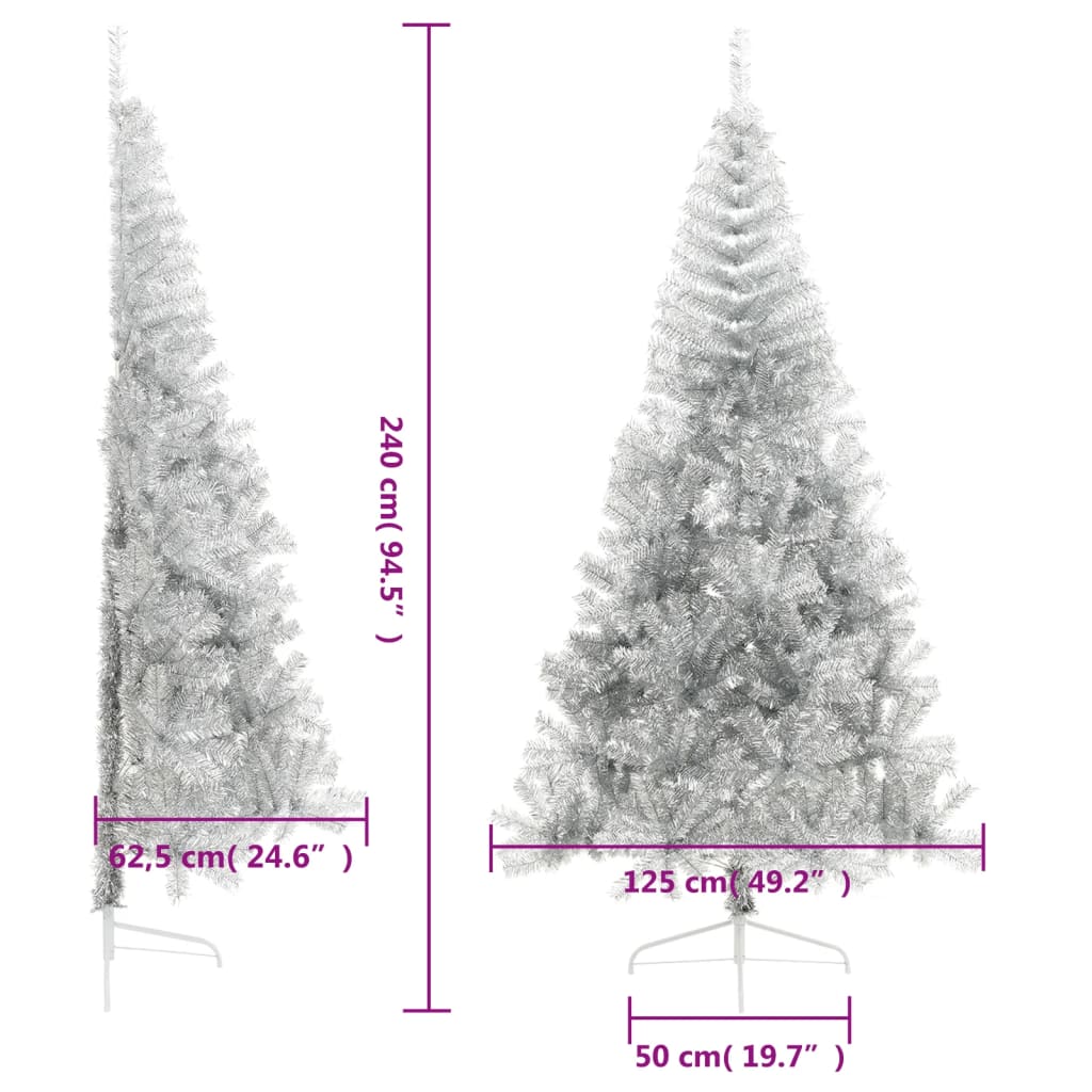 Kunstkerstboom half met standaard 240 cm PET zilverkleurig