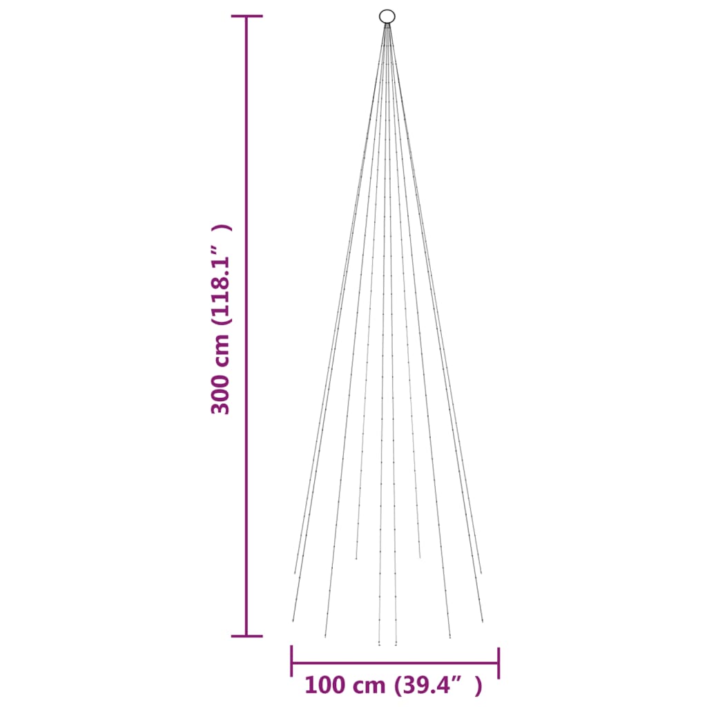 Vlaggenmast kerstboom 310 LED's warmwit 300 cm