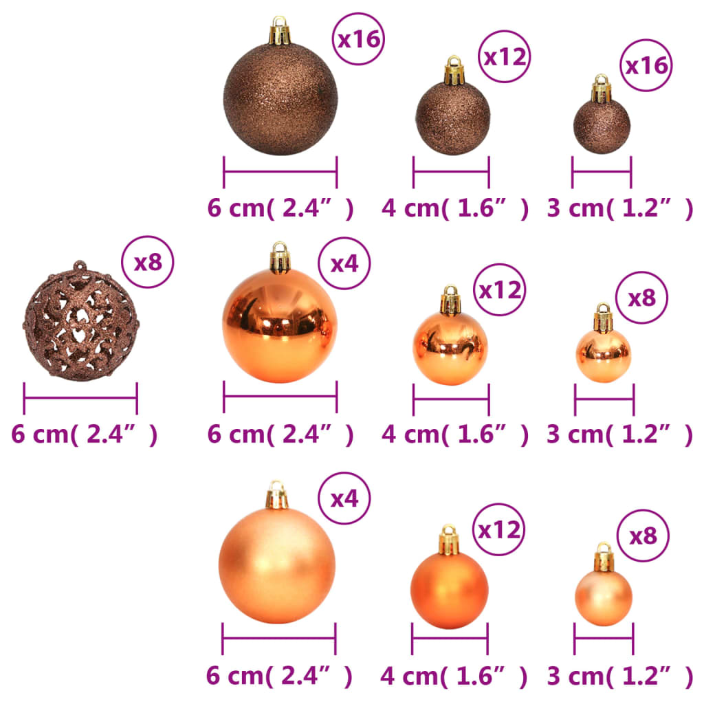 Kerstballen 100 st 3/4/6 cm bruin