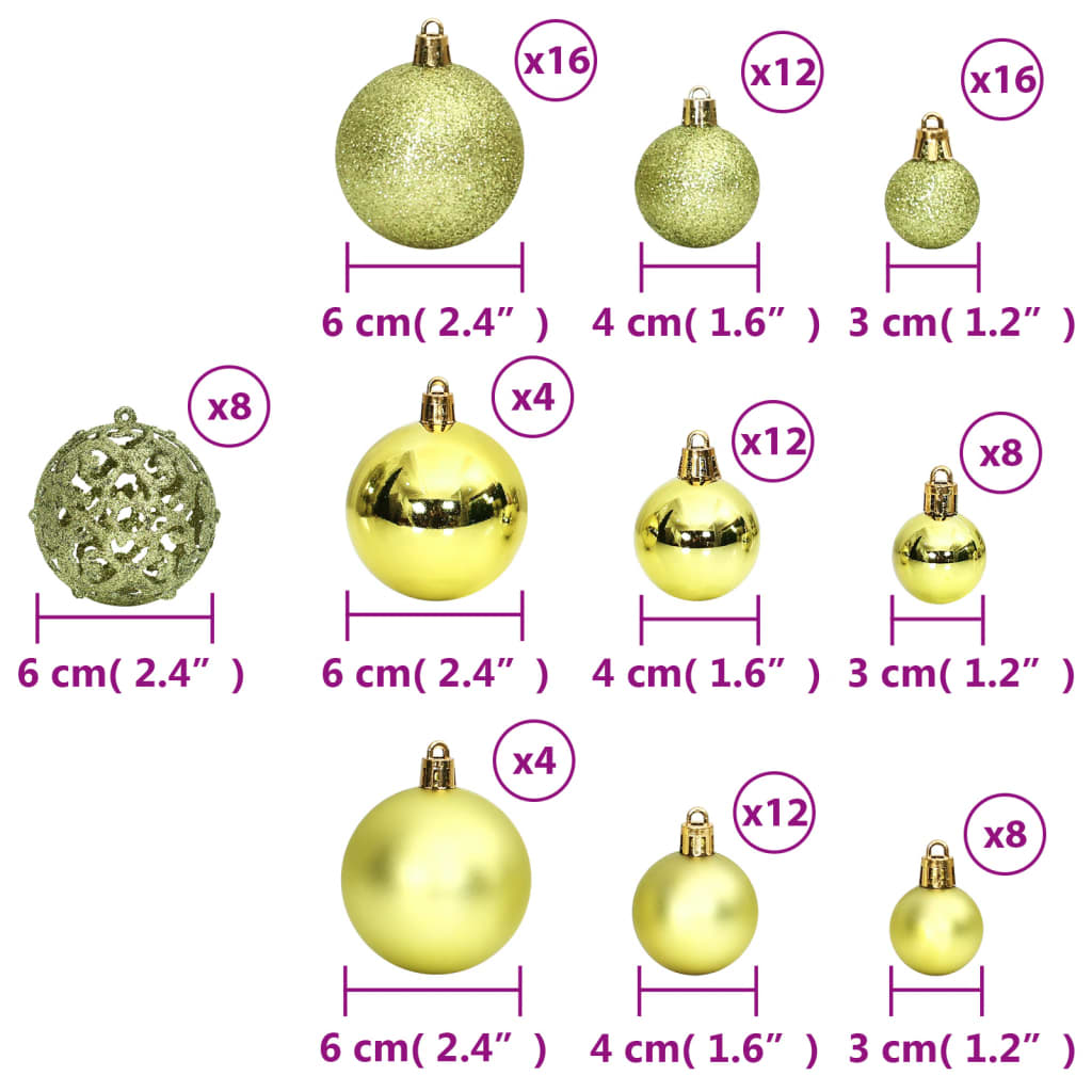 Kerstballen 100 st 3/4/6 cm lichtgroen