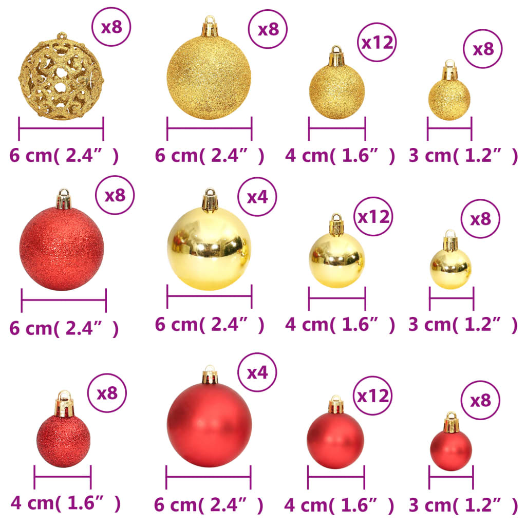 Kerstballen 100 st 3/4/6 cm goudkleurig en wijnrood