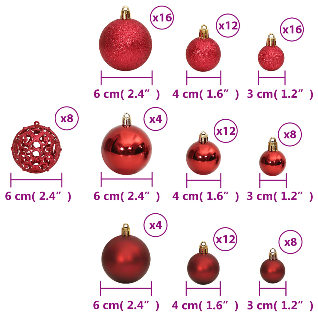 Kerstballen 100 st 3/4/6 cm wijnrood