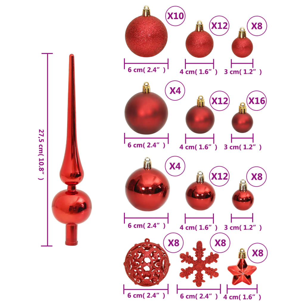 111 Delige Kerstballenset Polystyreen Rood