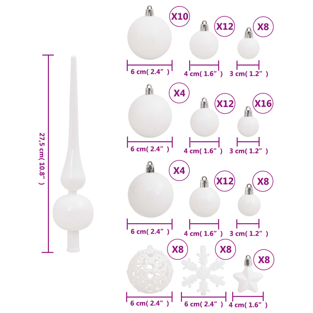 111 Delige Kerstballenset Polystyreen Wit