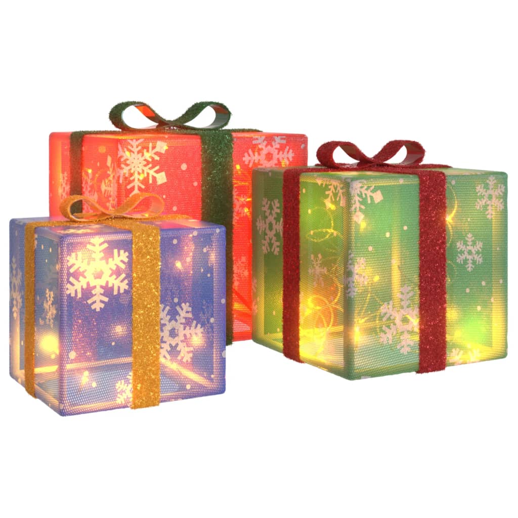 Kerstfiguur cadeaudoos 3 st verlicht 64 warmwitte LED's