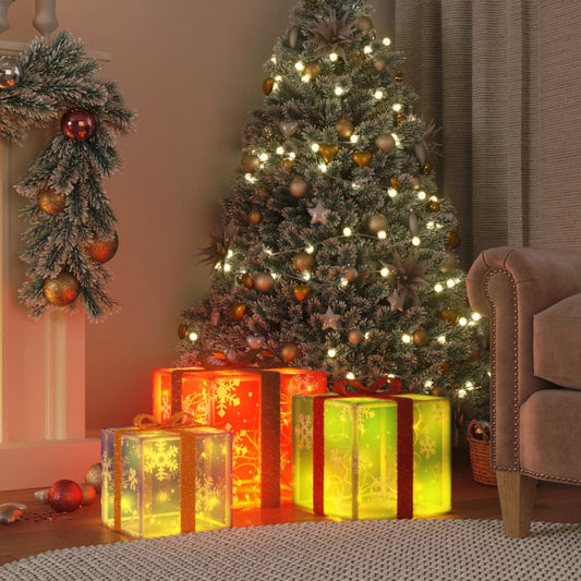 Kerstfiguur cadeaudoos 3 st verlicht 64 warmwitte LED's