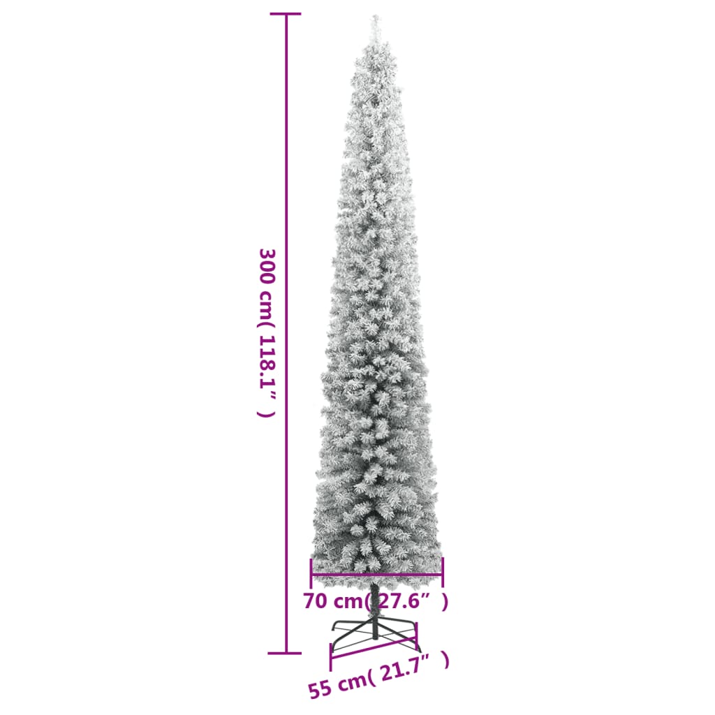 Kunstkerstboom smal met standaard en sneeuw 300 cm PVC