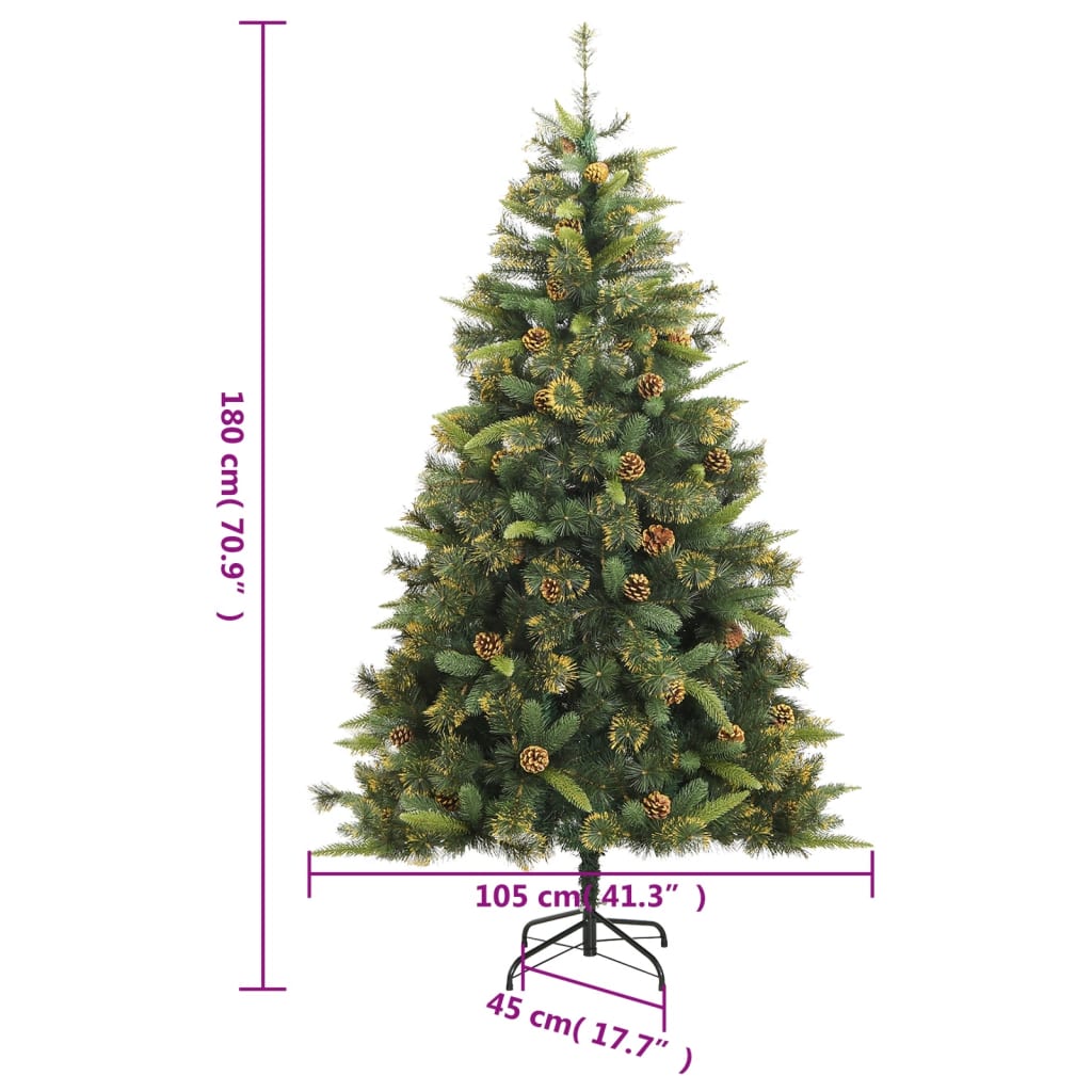 Kunstkerstboom met scharnieren en dennenappels 180 cm