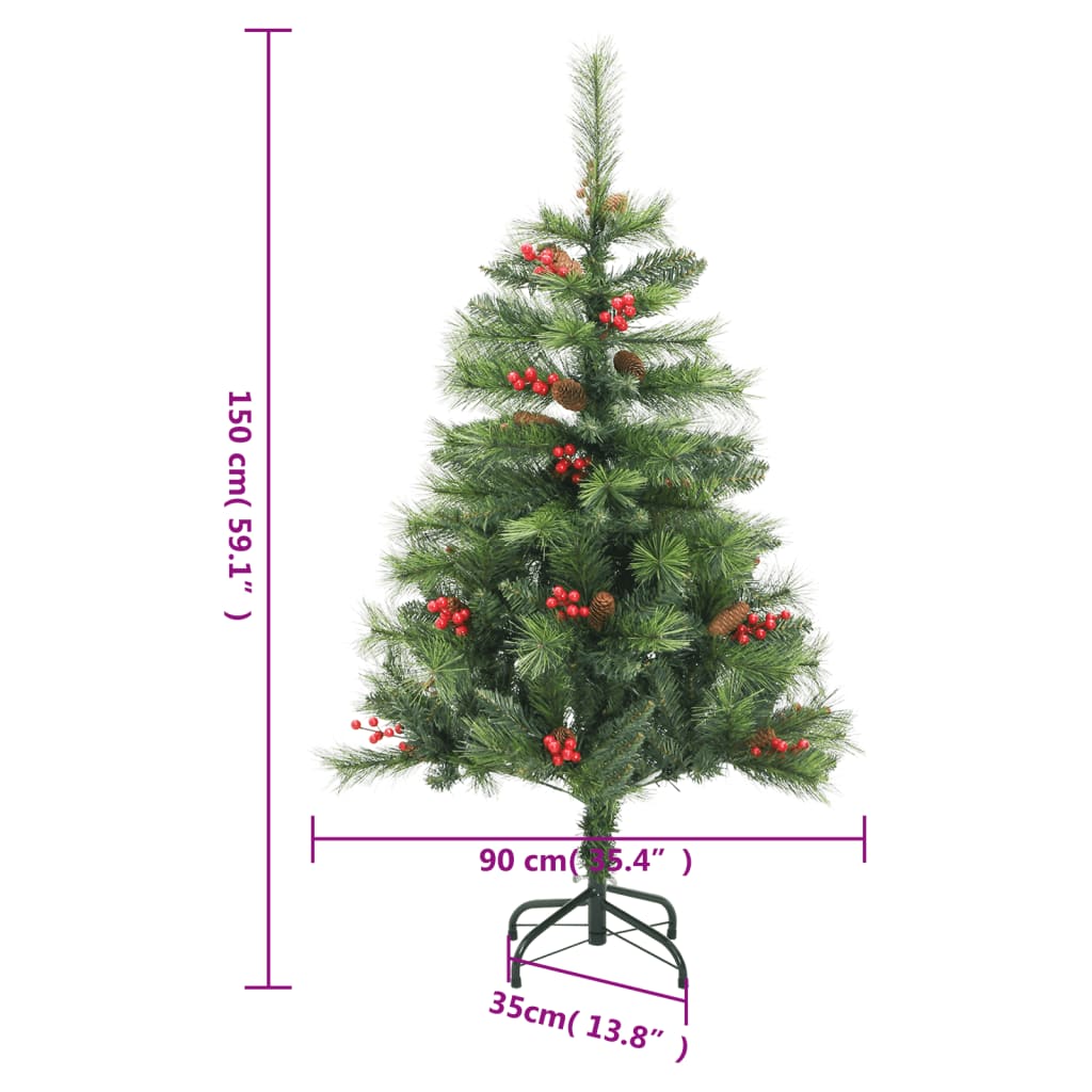 Kunstkerstboom met scharnieren dennenappels en bessen 150 cm