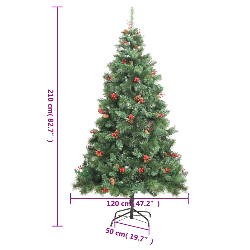 Kunstkerstboom met scharnieren dennenappels en bessen 210 cm